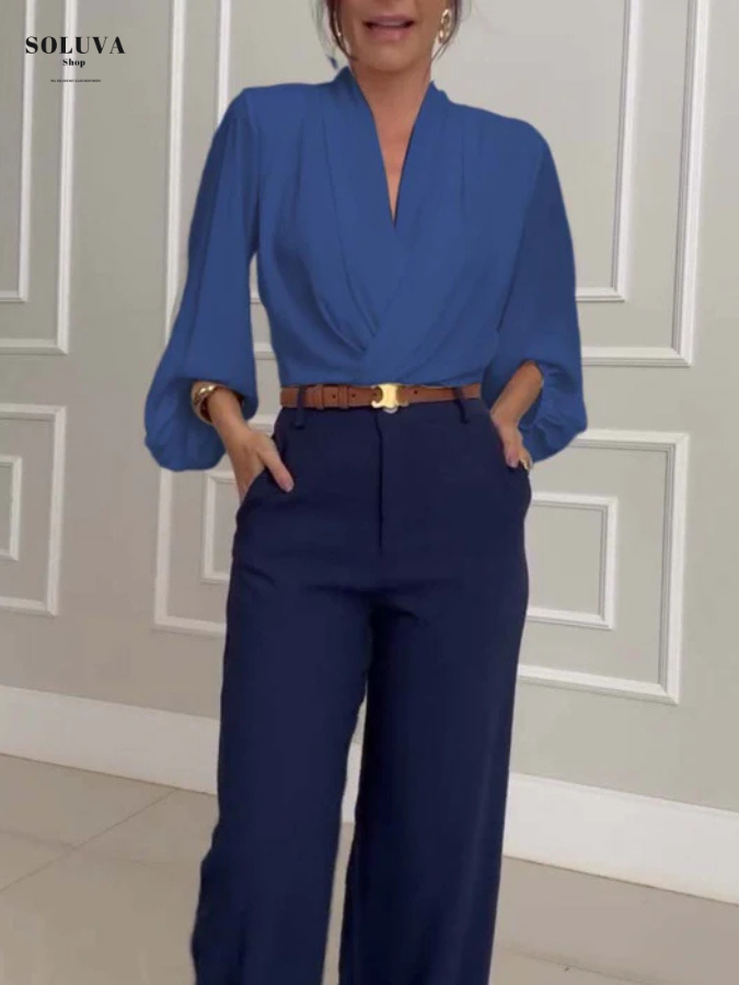 Victoria - Stijlvolle V-Hals Blouse + Gratis Bijpassende Broek!