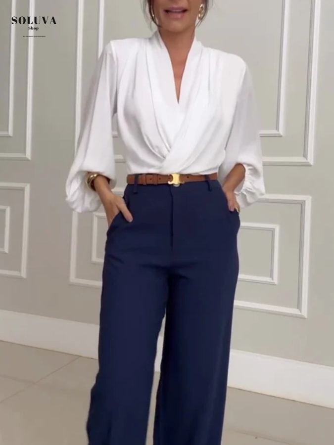 Victoria - Stijlvolle V-Hals Blouse + Gratis Bijpassende Broek!